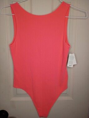 Aerie Bodysuit Womens Size Large Coral Ribbed Sleeveless